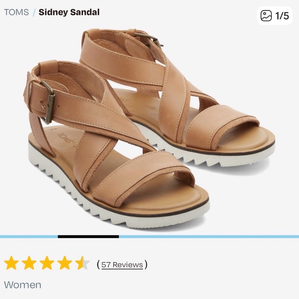 TOMS “Sydney Tread” Women's Tan Cross-Strap Sandals. Leather. Size 8 EU 38.5.